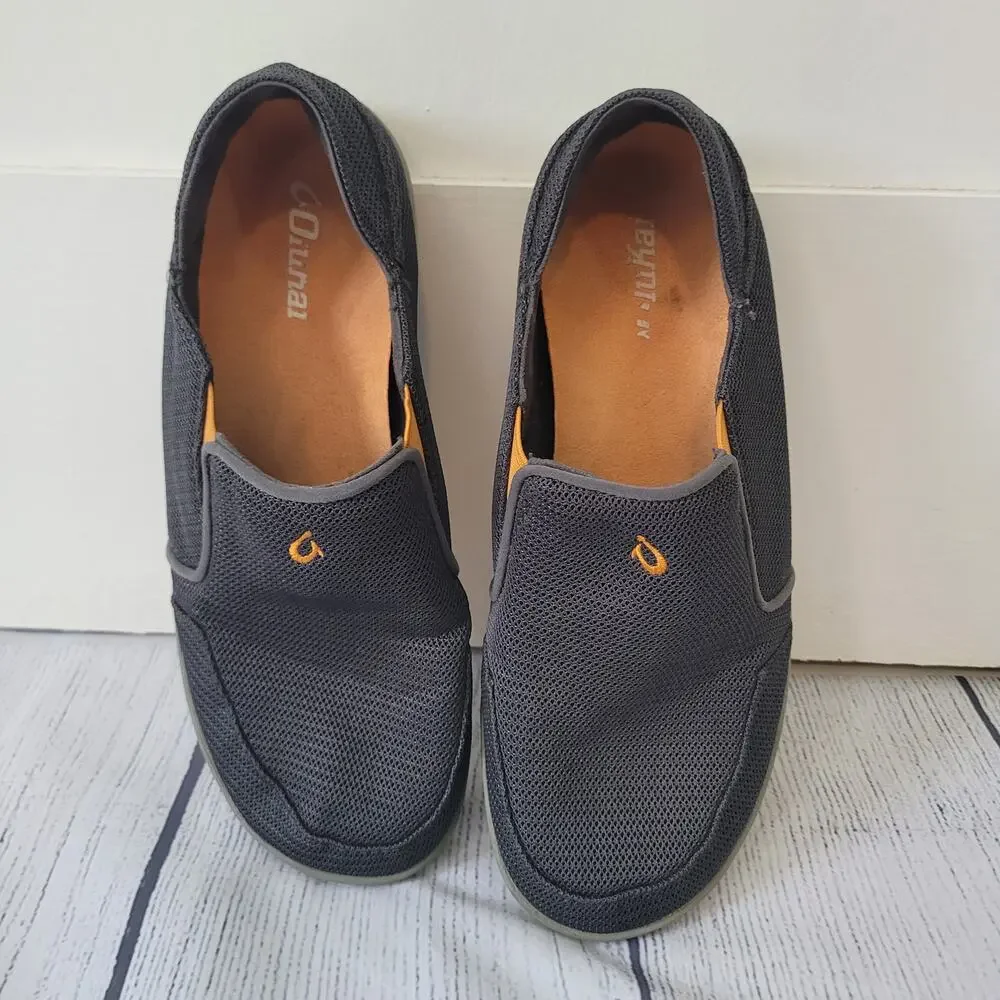 OluKai Size 8	Nohea Mesh Men's Slip On Sneakers Lightweight Breathable‎ Gray